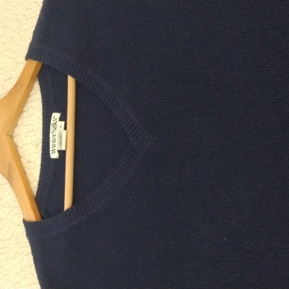 Winter Silks XL Navy Blue Silk Sweater Vest